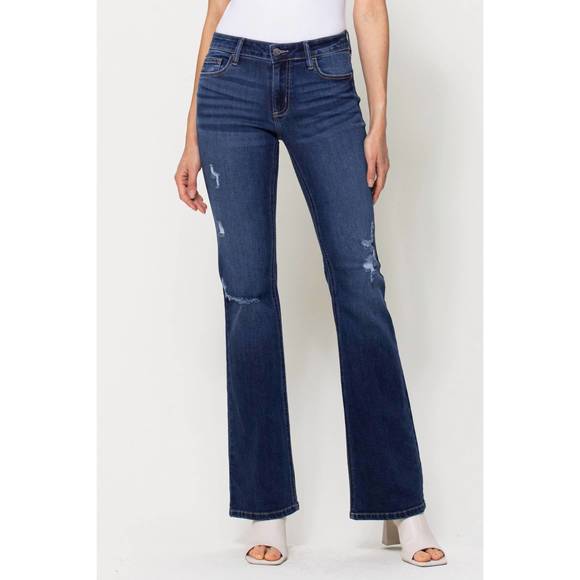 NEW CELLO mid rise distressed flare jeans in medium wash - Picture 1 of 3